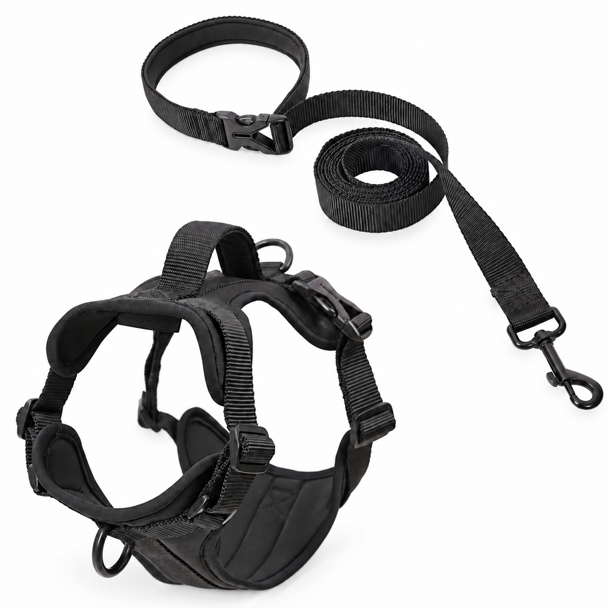 French Bulldog Harness & Collar – Neutral & Bright Colours — Black Harness product photo