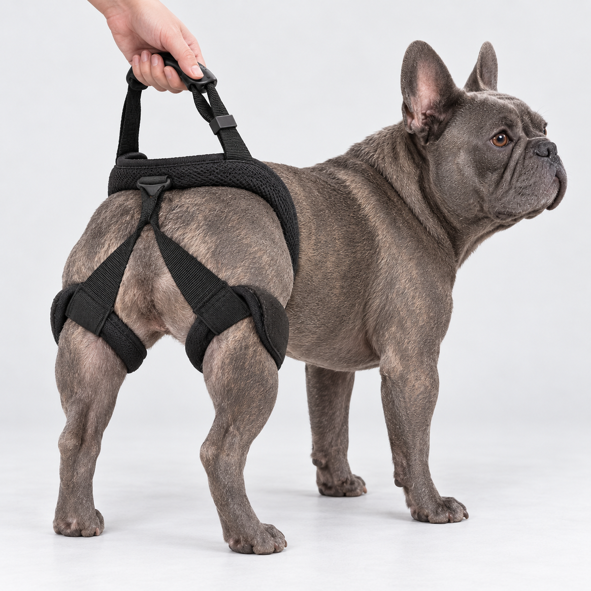French Bulldog Hip Support Harness — Black — Frenchie wearing product