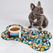 Retro Pop Frenchie Bone-Shaped Dog Bowl Mat