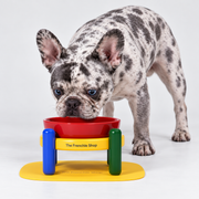 Colorblock Raised Ceramic French Bulldog Bowl & Mat Set — main