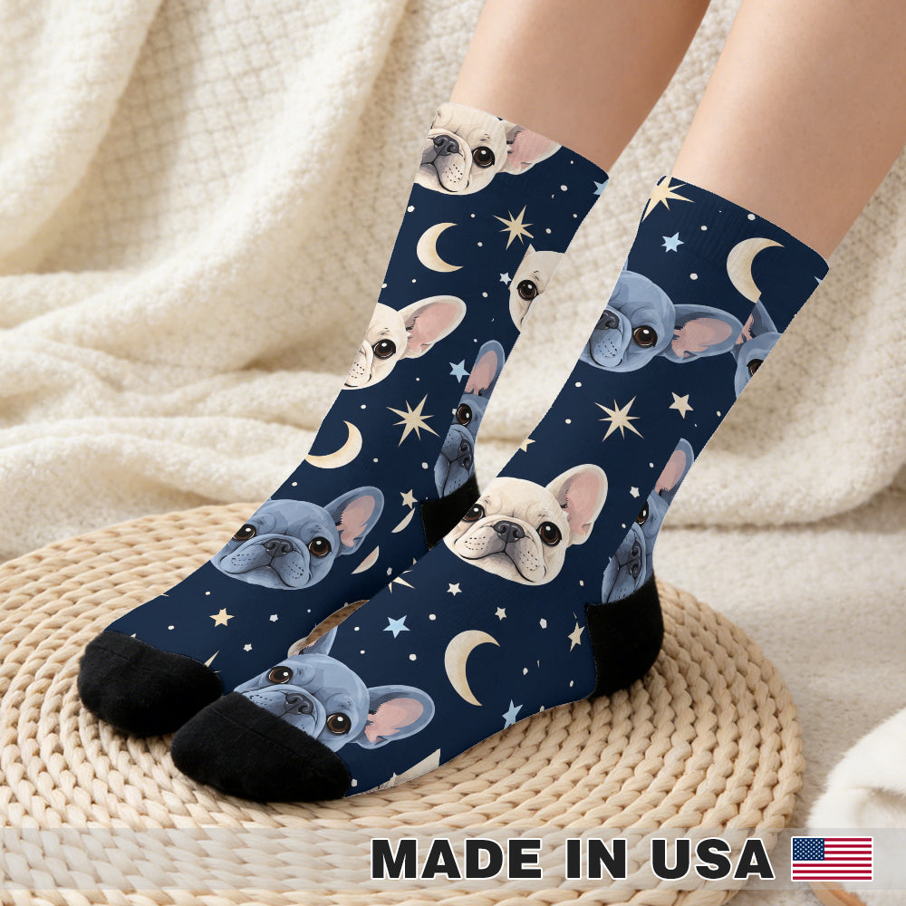 Midnight Frenchie Constellations Crew Socks