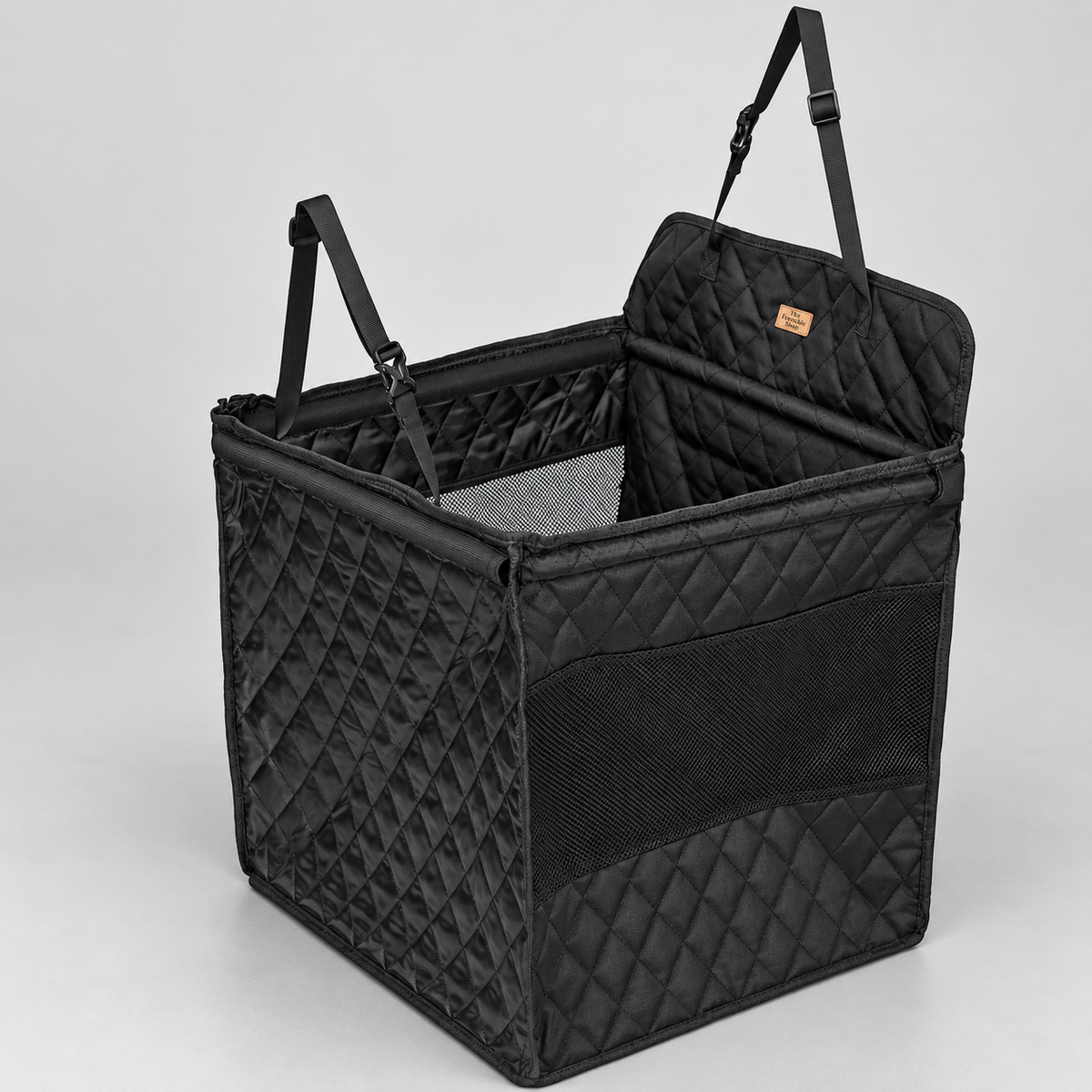 Foldable French Bulldog Car Seat Basket — Black studio photo