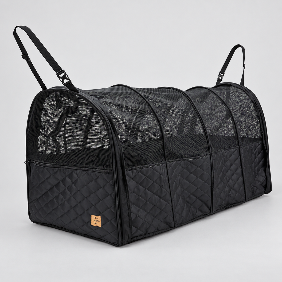 Foldable French Bulldog Car Travel Tunnel — Black studio photo