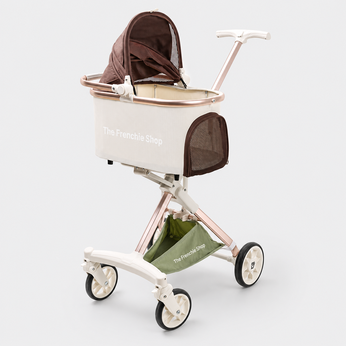 Foldable French Bulldog Stroller — Beige Brown Green - Removable Seat product photo