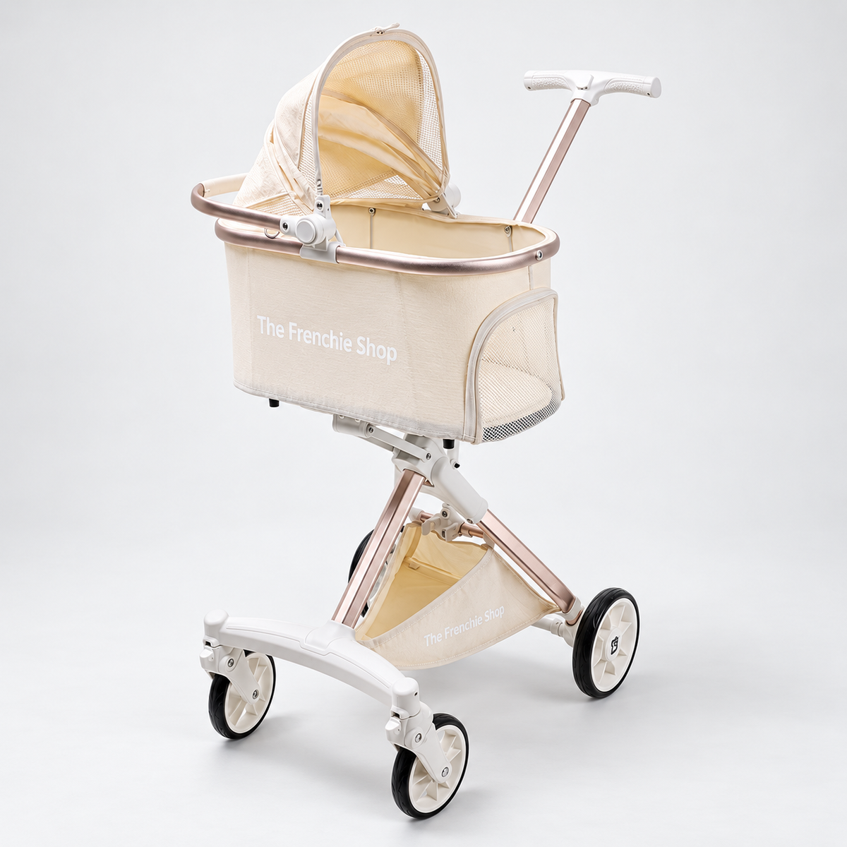 Foldable French Bulldog Stroller — Champagne Beige - Removable Seat studio photo