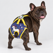 French Bulldog Sanitary Pants - Adjustable Printed Suspenders Green Animals Purple Blue