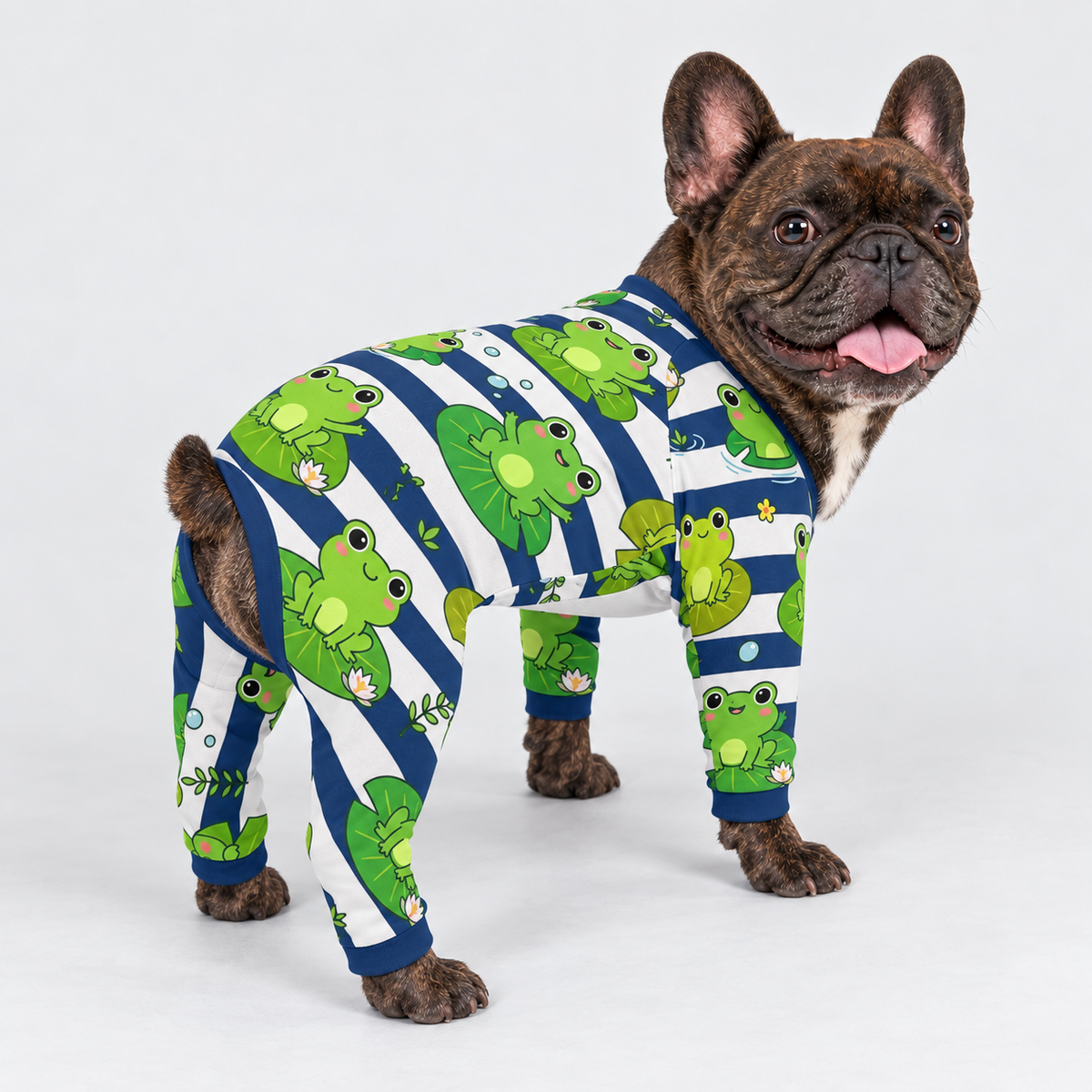 Striped Frog French Bulldog Pajamas - Soft Stretch Dog Sleepwear - second view