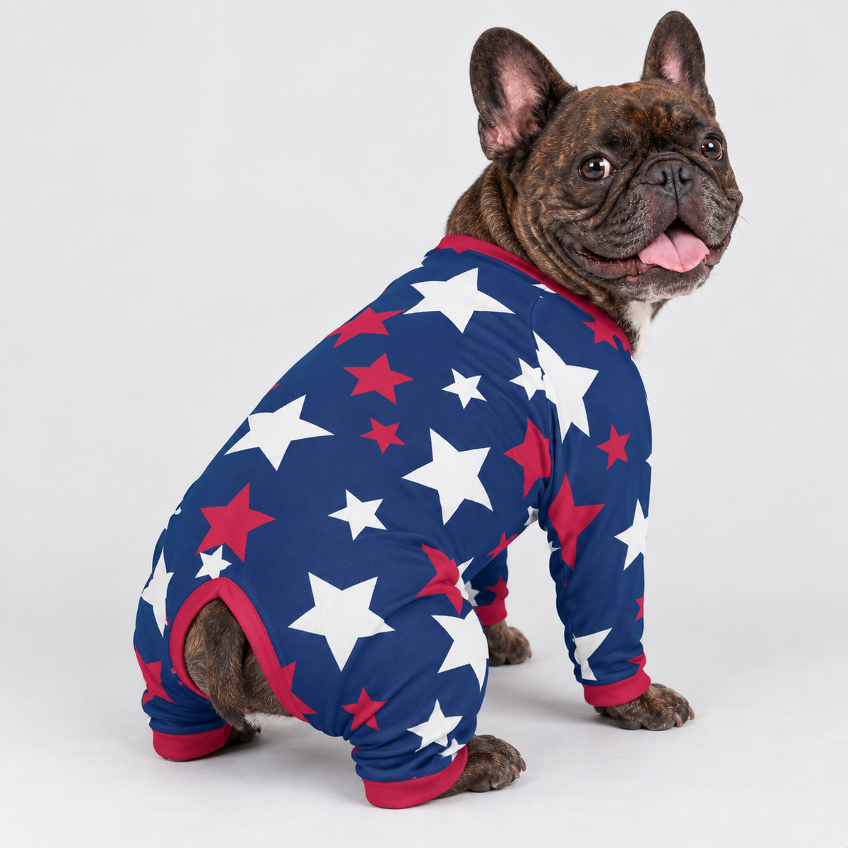 Patriotic Stars French Bulldog Pajamas - Soft Stretch Dog Sleepwear - second view