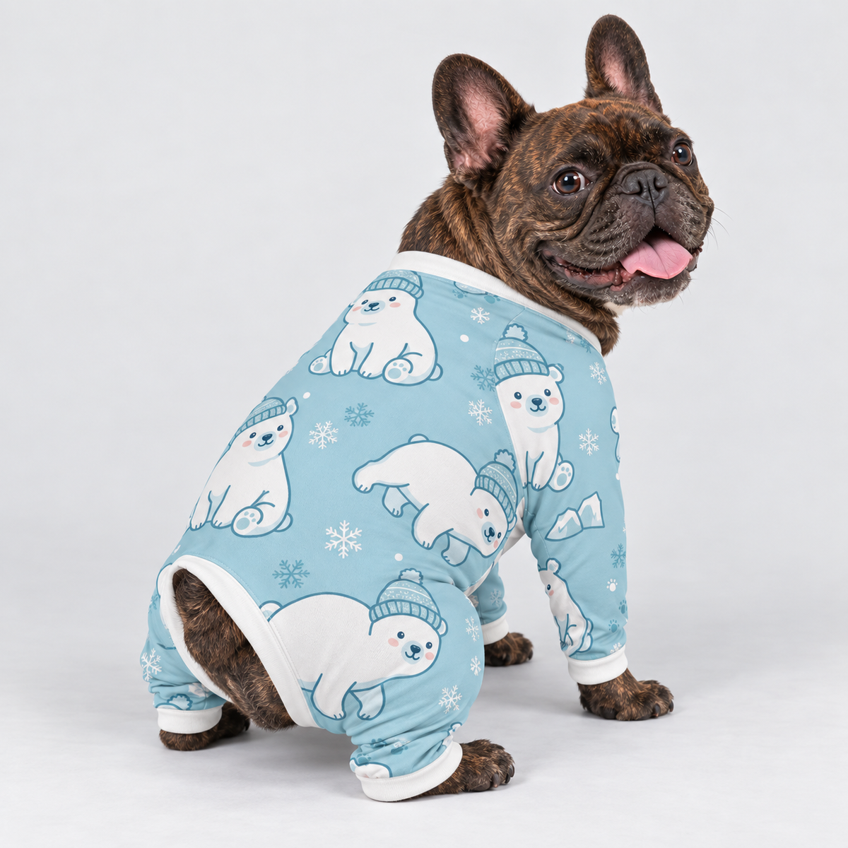 Winter Polar Bear French Bulldog Pajamas - Soft Stretch Dog Sleepwear - hero view