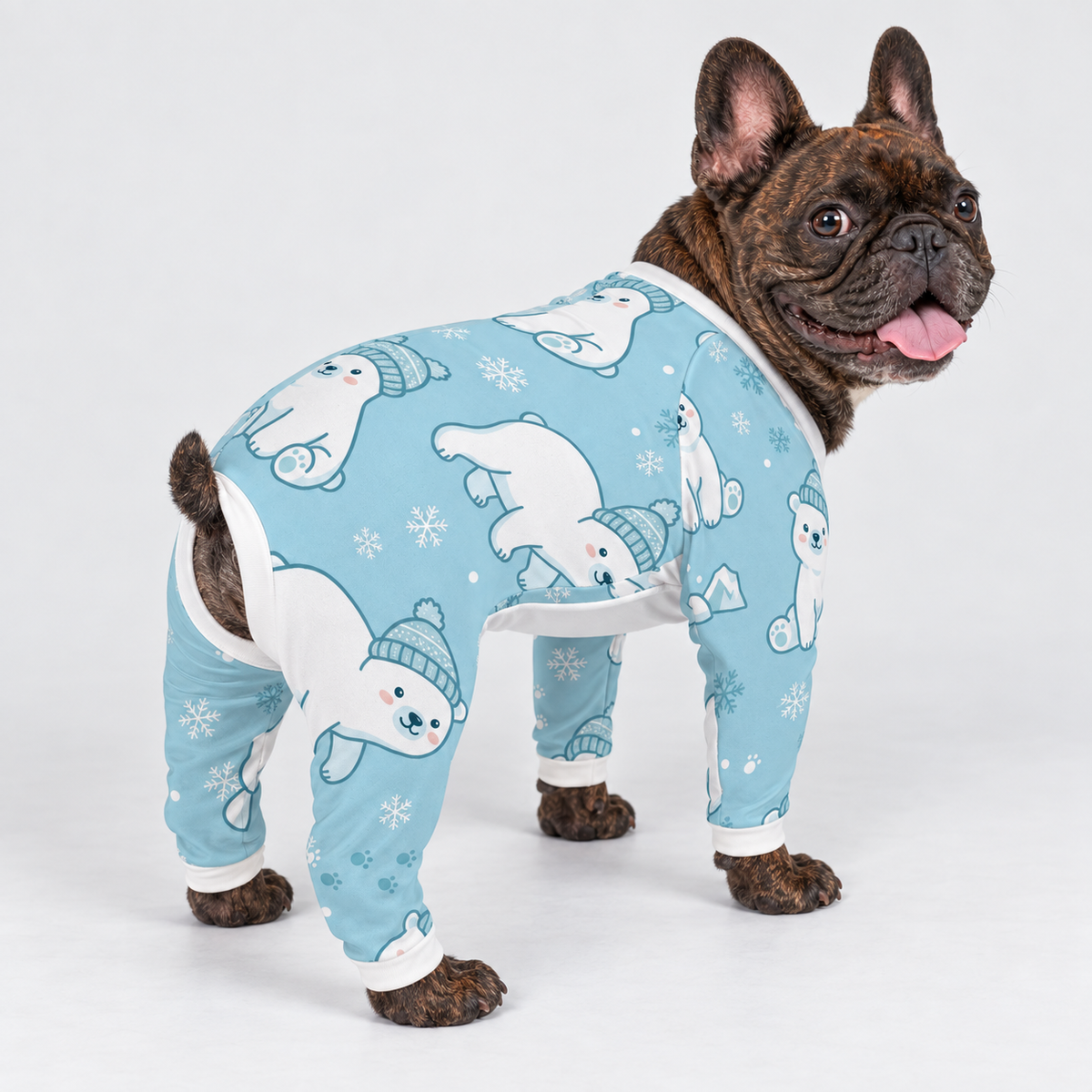 Winter Polar Bear French Bulldog Pajamas - Soft Stretch Dog Sleepwear - second view