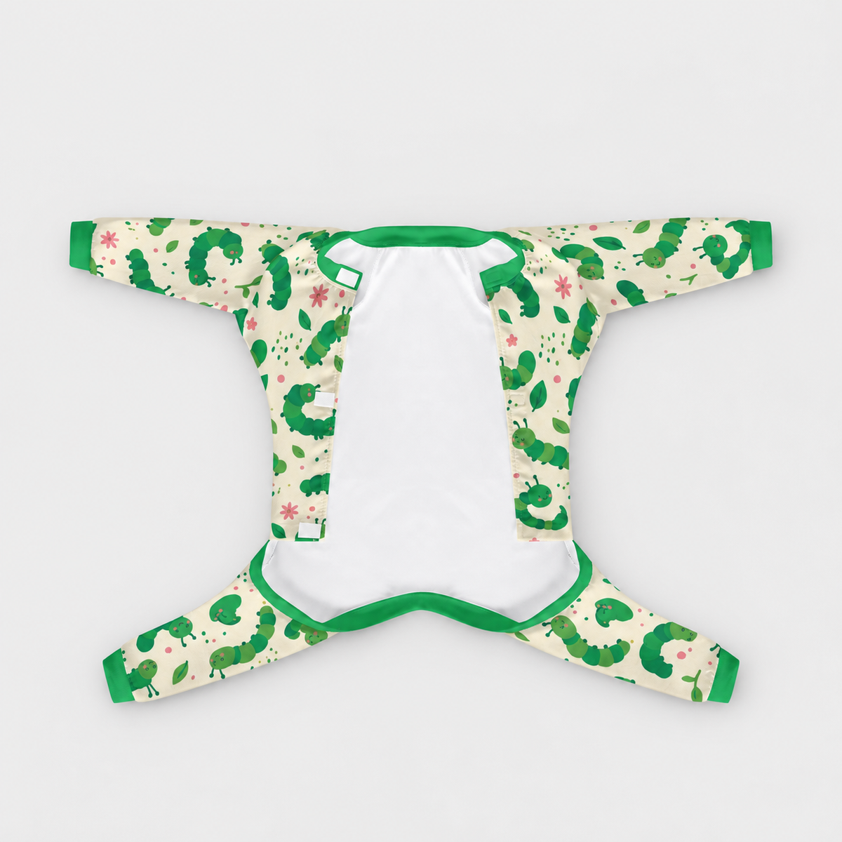 Green Caterpillar French Bulldog Pajamas - Soft Stretch Dog Sleepwear - front view
