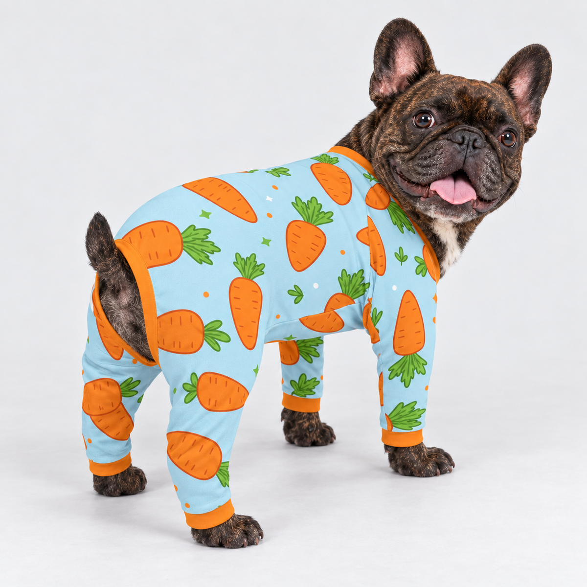 Playful Carrot French Bulldog Pajamas - Soft Stretch Dog Sleepwear - second view