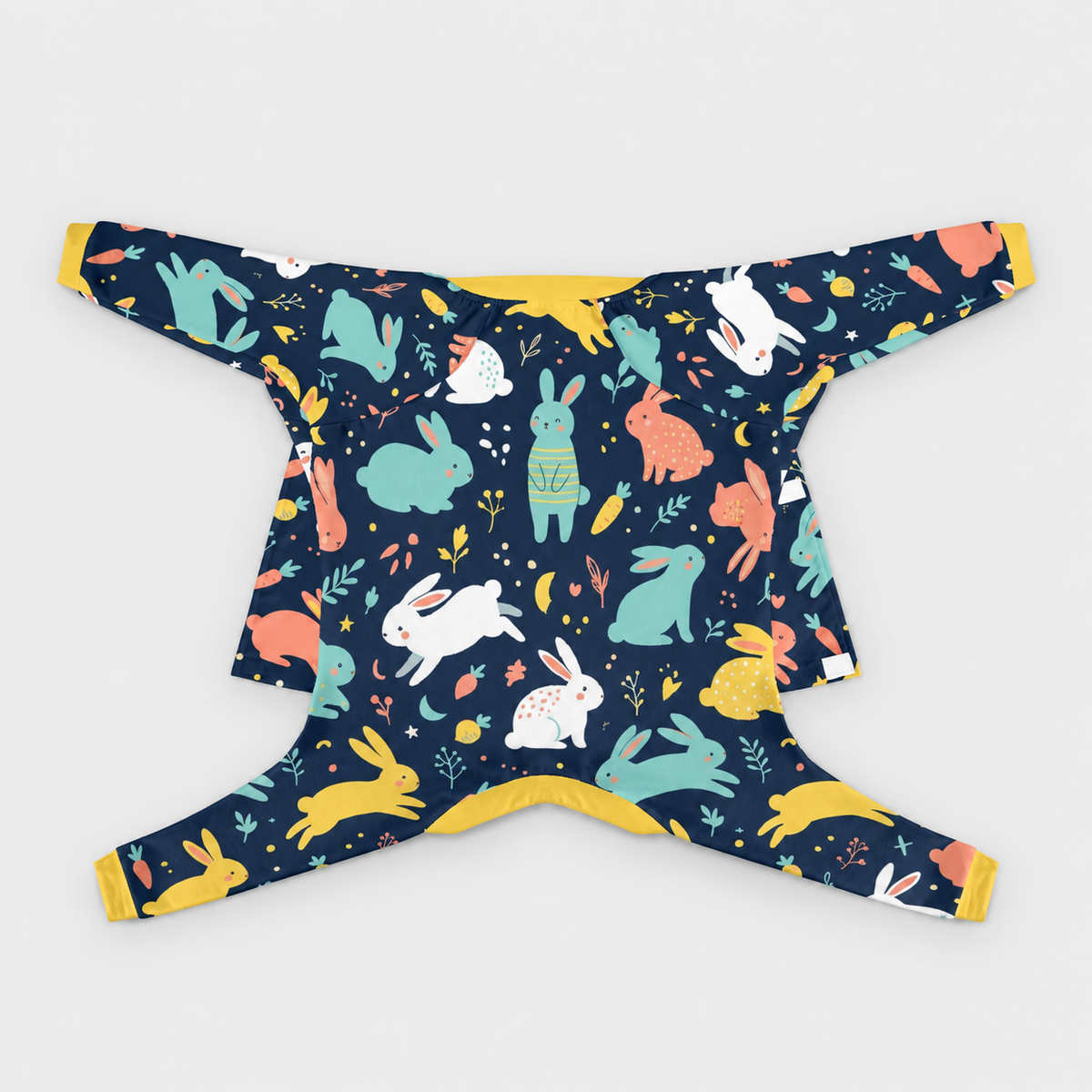 Playful Bunny French Bulldog Pajamas - Soft Stretch Dog Sleepwear - back view