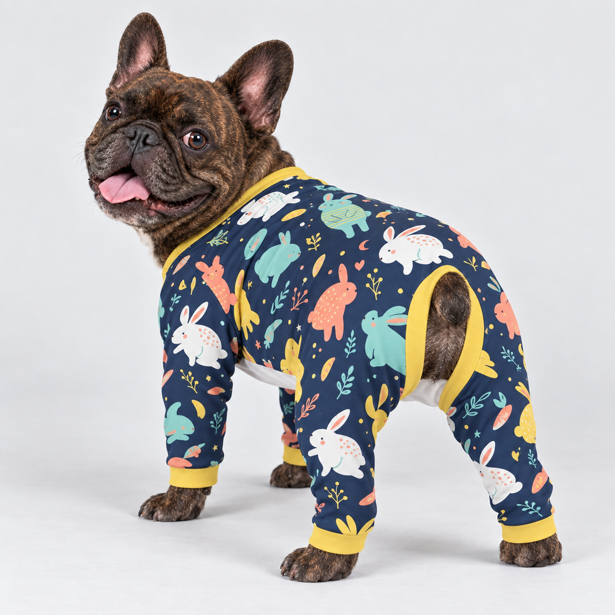Playful Bunny French Bulldog Pajamas - Soft Stretch Dog Sleepwear - hero view