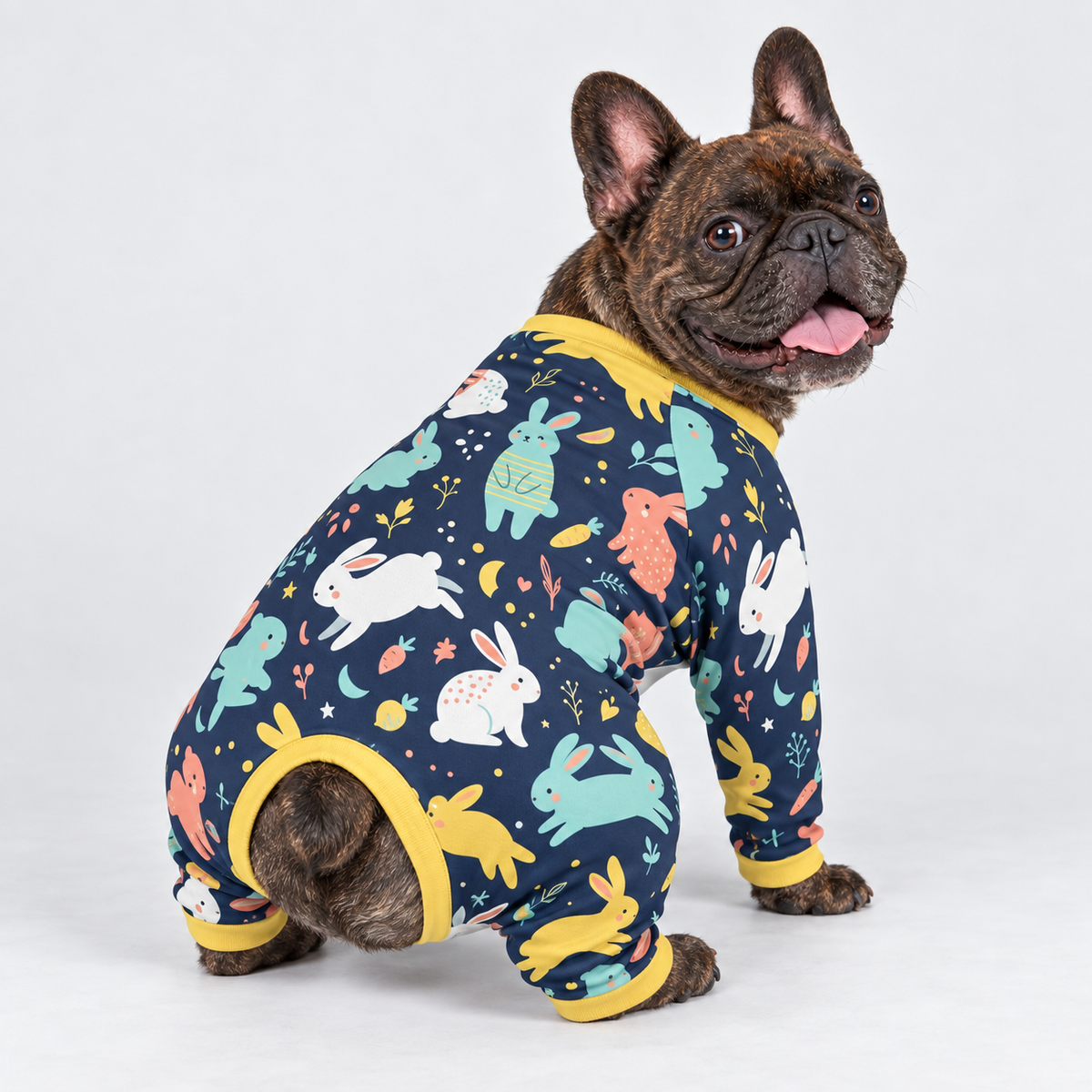 Playful Bunny French Bulldog Pajamas - Soft Stretch Dog Sleepwear - second view