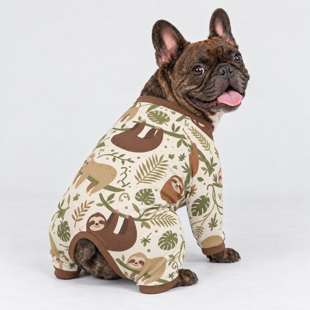 Sleepy Sloth French Bulldog Pajamas - Soft Stretch Dog Sleepwear - second view