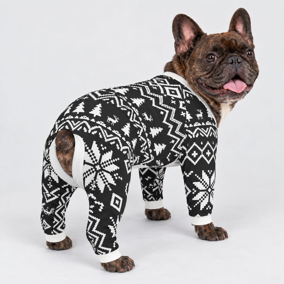 Holiday Snowflake French Bulldog Pajamas - Soft Stretch Dog Sleepwear - second view