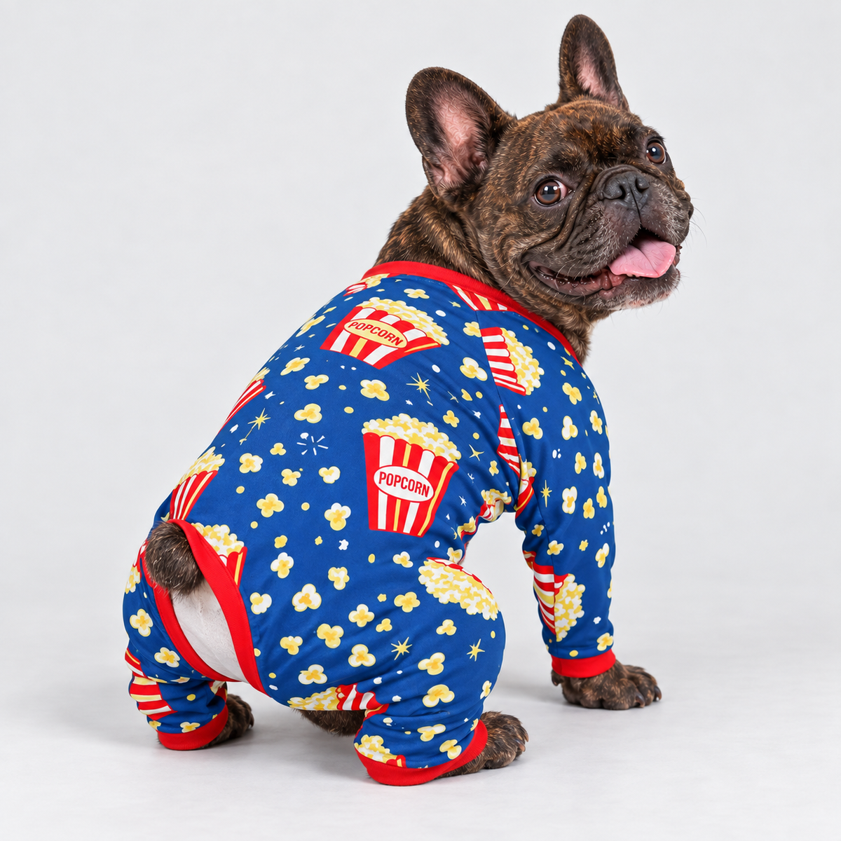 Movie Popcorn French Bulldog Pajamas - Soft Stretch Dog Sleepwear - hero view