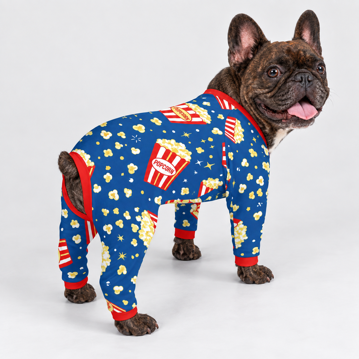 Movie Popcorn French Bulldog Pajamas - Soft Stretch Dog Sleepwear - second view