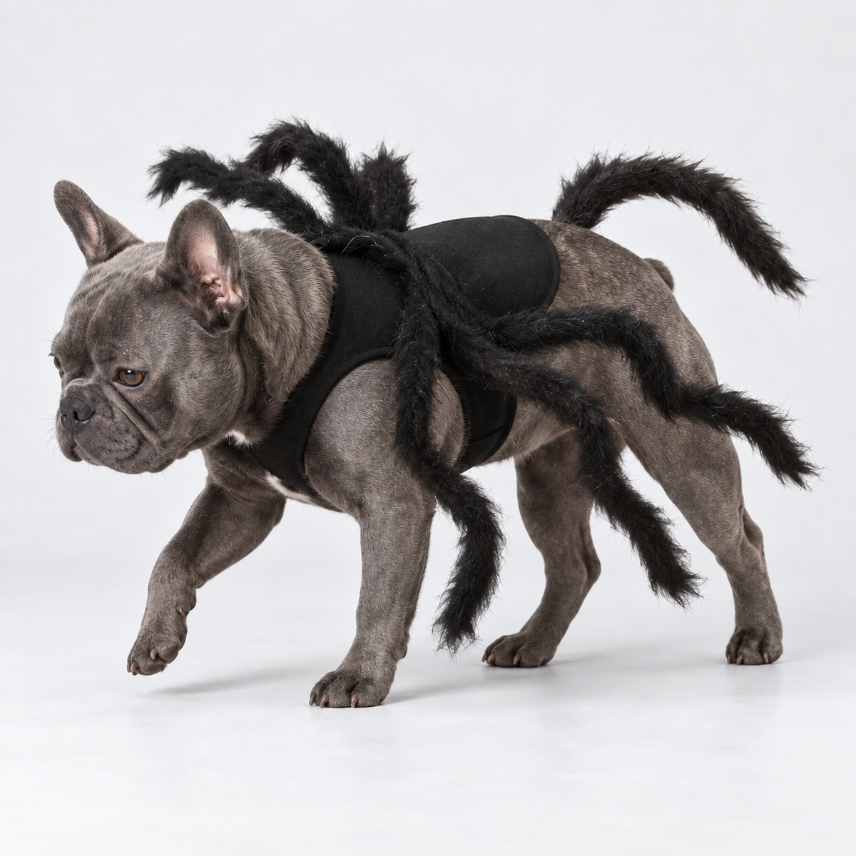 Spider French Bulldog Costume – Black on blue French Bulldog
