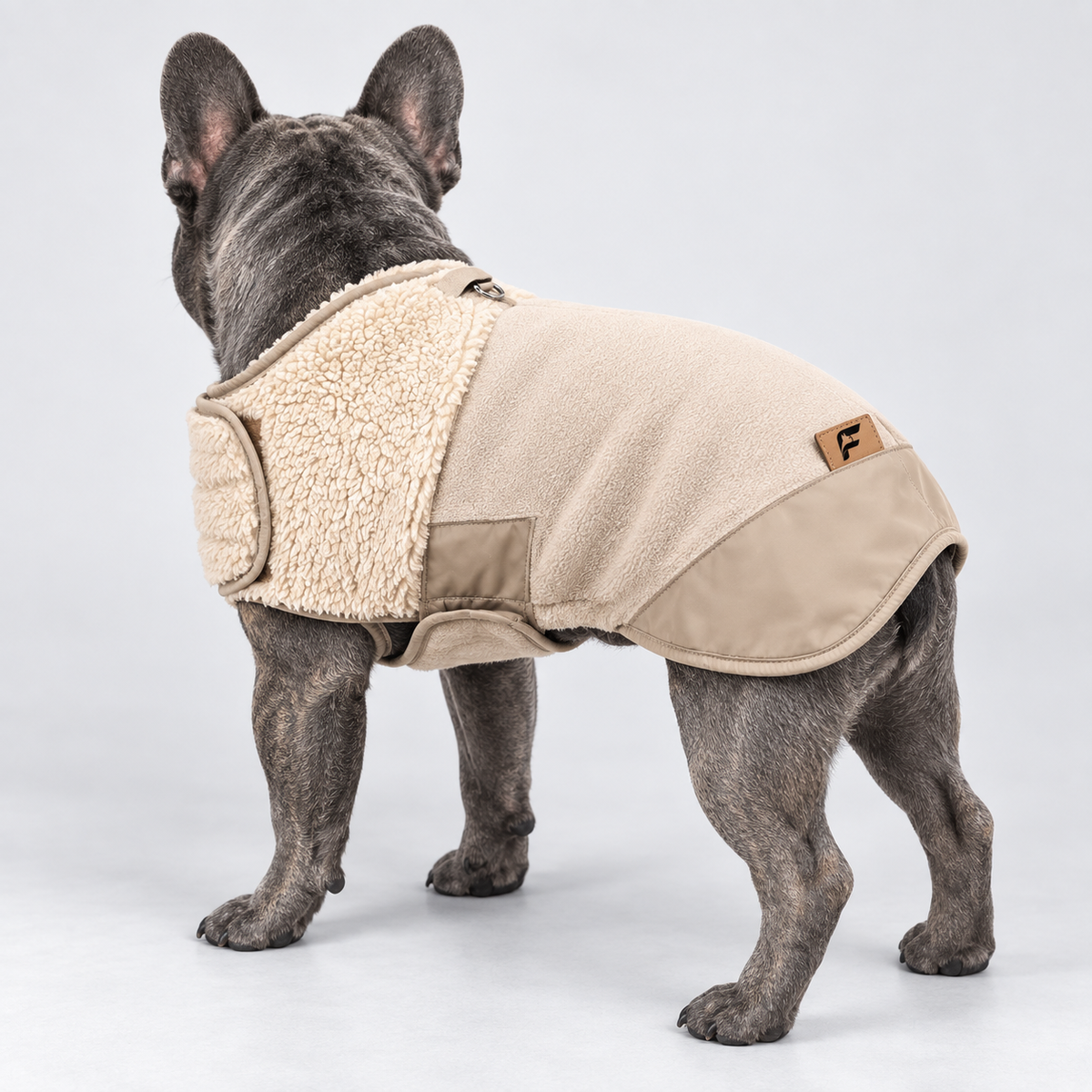 Fleece French Bulldog Winter Jacket – Beige on blue French Bulldog