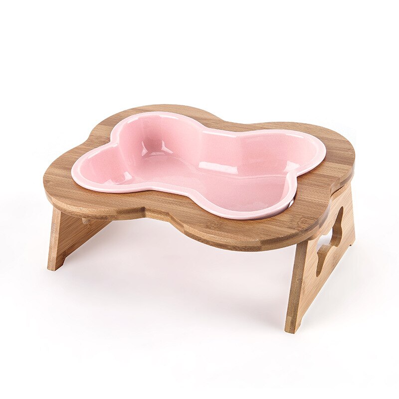 French Bulldog Bone-Shaped Ceramic Bowl with Wooden Stand product detail