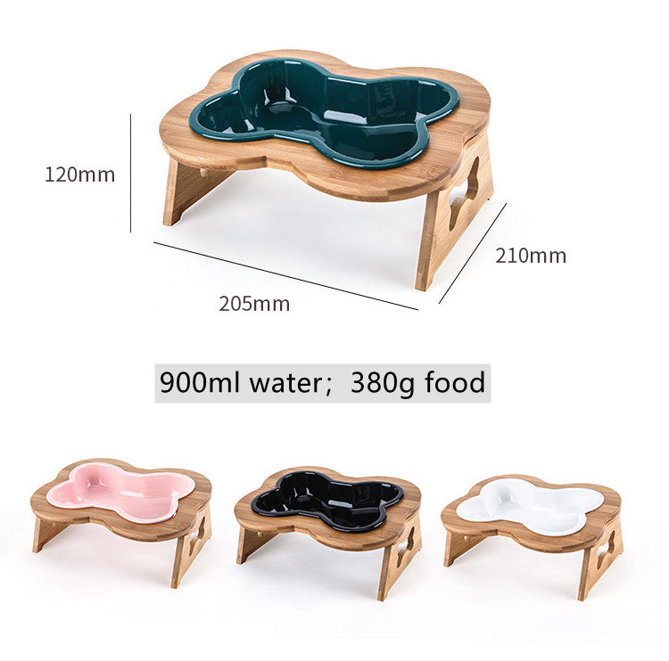 French Bulldog Bone-Shaped Ceramic Bowl with Wooden Stand product detail