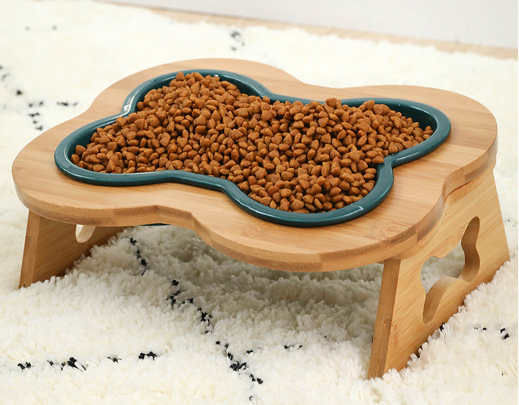 French Bulldog Bone-Shaped Ceramic Bowl with Wooden Stand product detail