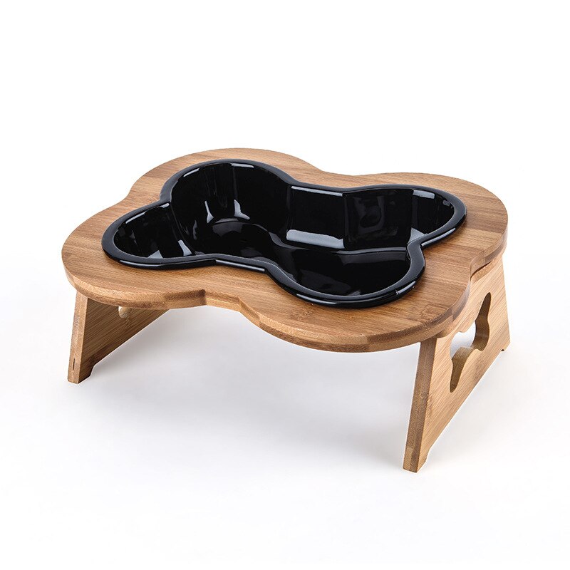 French Bulldog Bone-Shaped Ceramic Bowl with Wooden Stand product detail