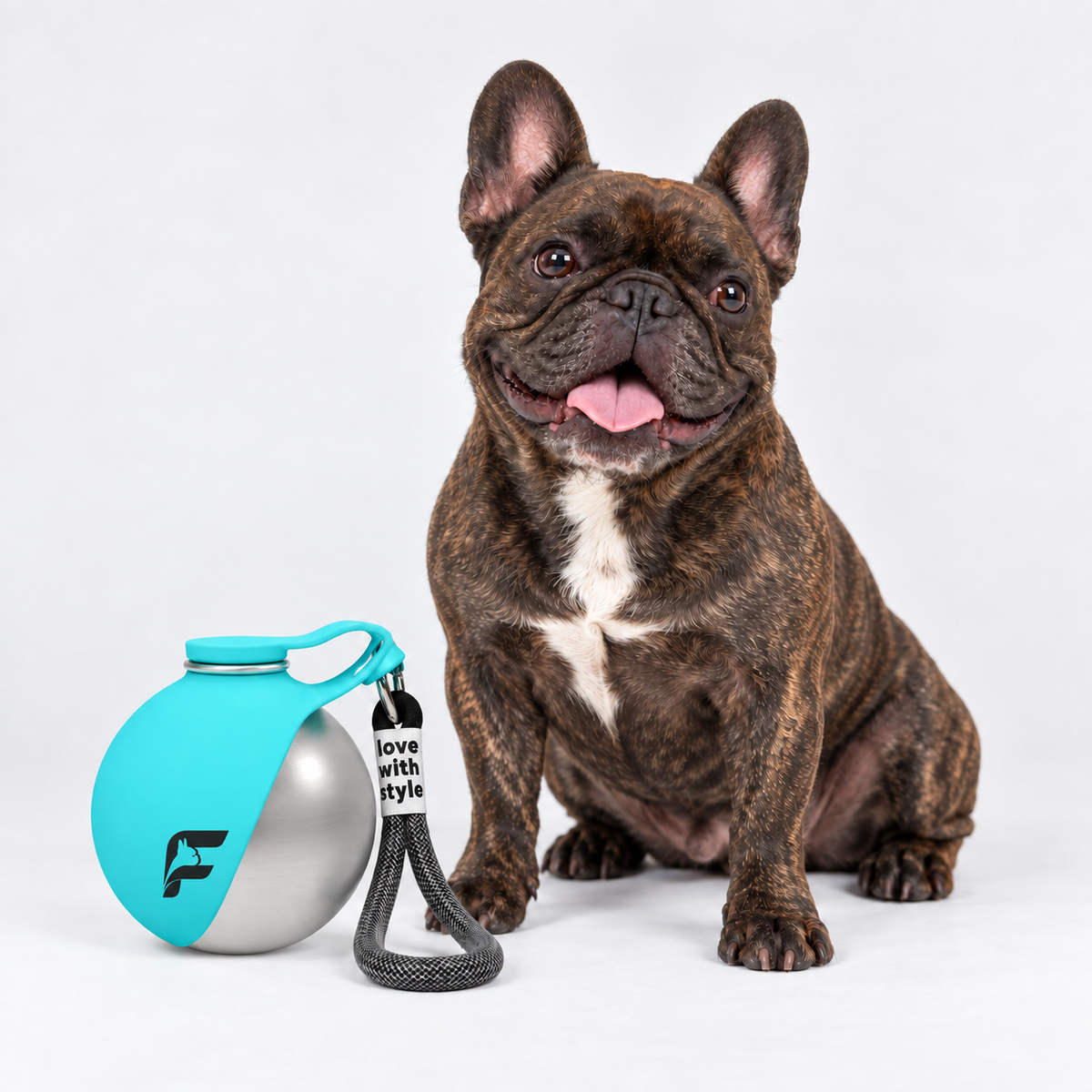 French Bulldog Travel Water Bottle with Silicone Bowl