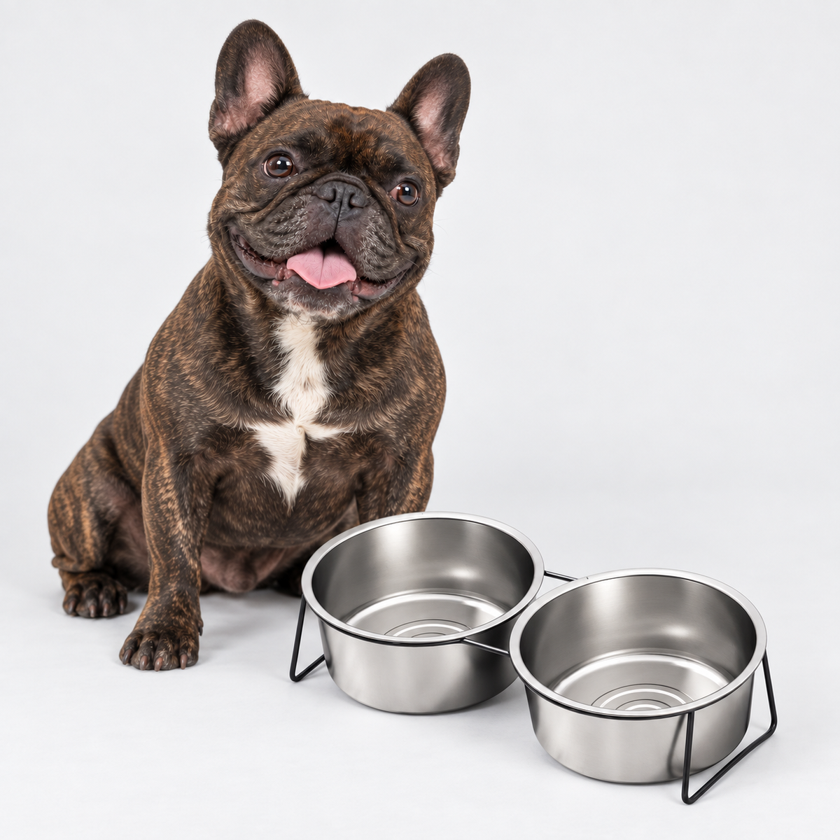 French Bulldog Stainless Steel Bowls with Raised Wire Stand