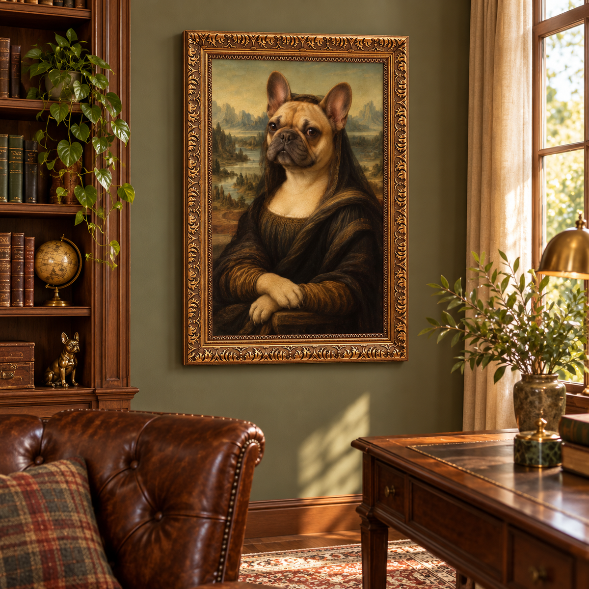 French Bulldog canvas hanging in a cozy room