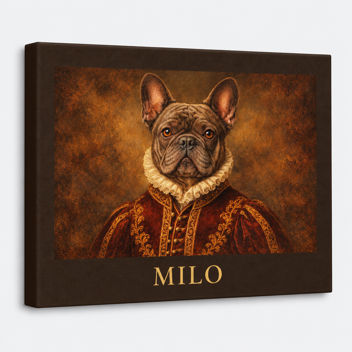 French Bulldog canvas on light gray studio background