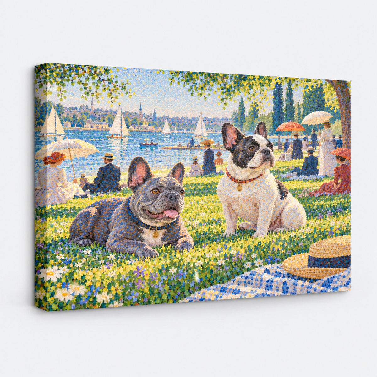 French Bulldog canvas on light gray studio background