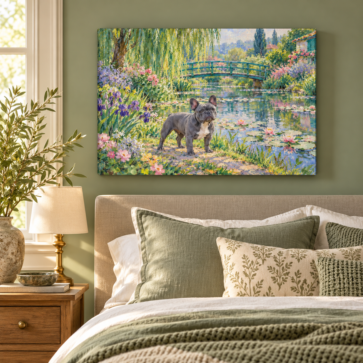 French Bulldog canvas hanging in a cozy room