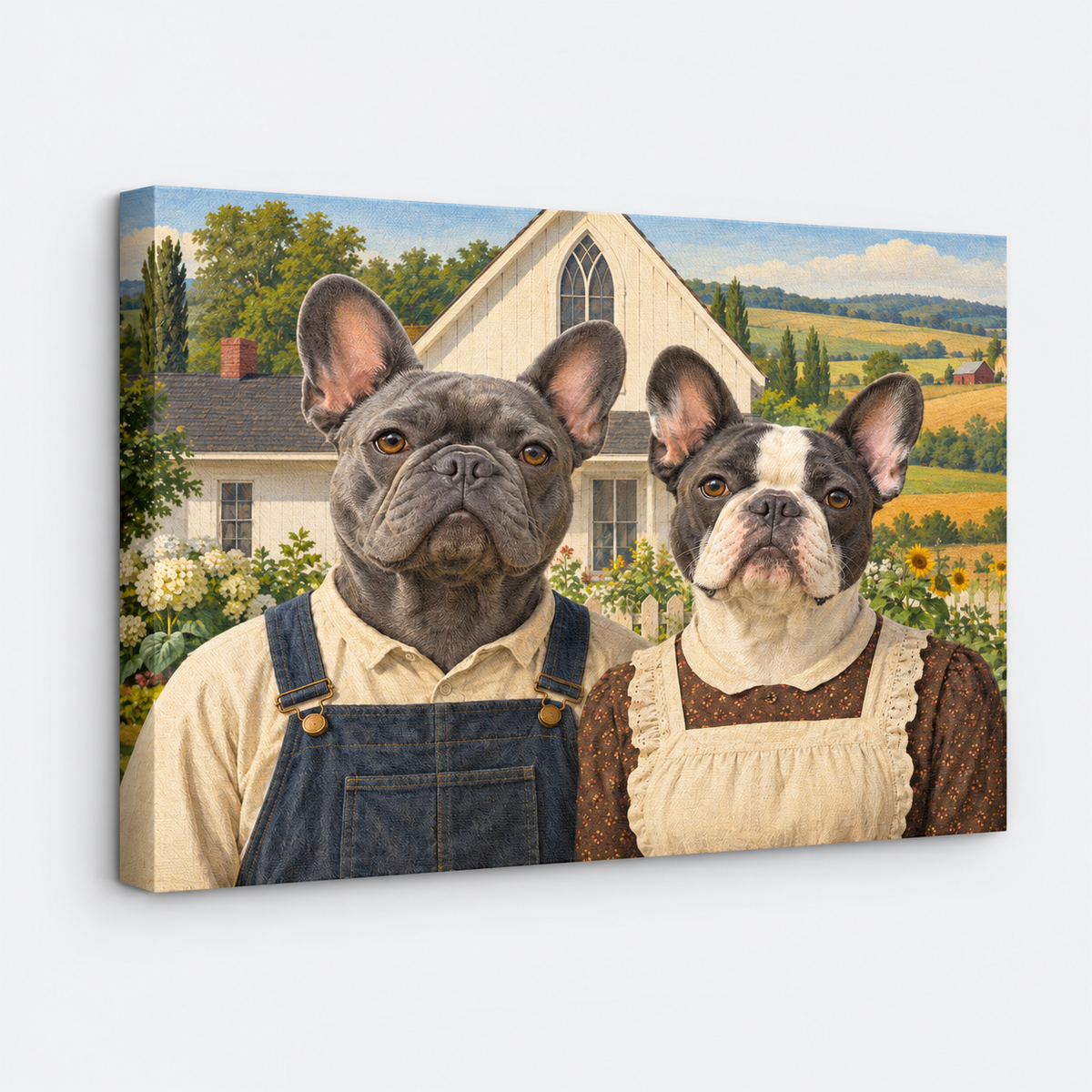 French Bulldog canvas on light gray studio background