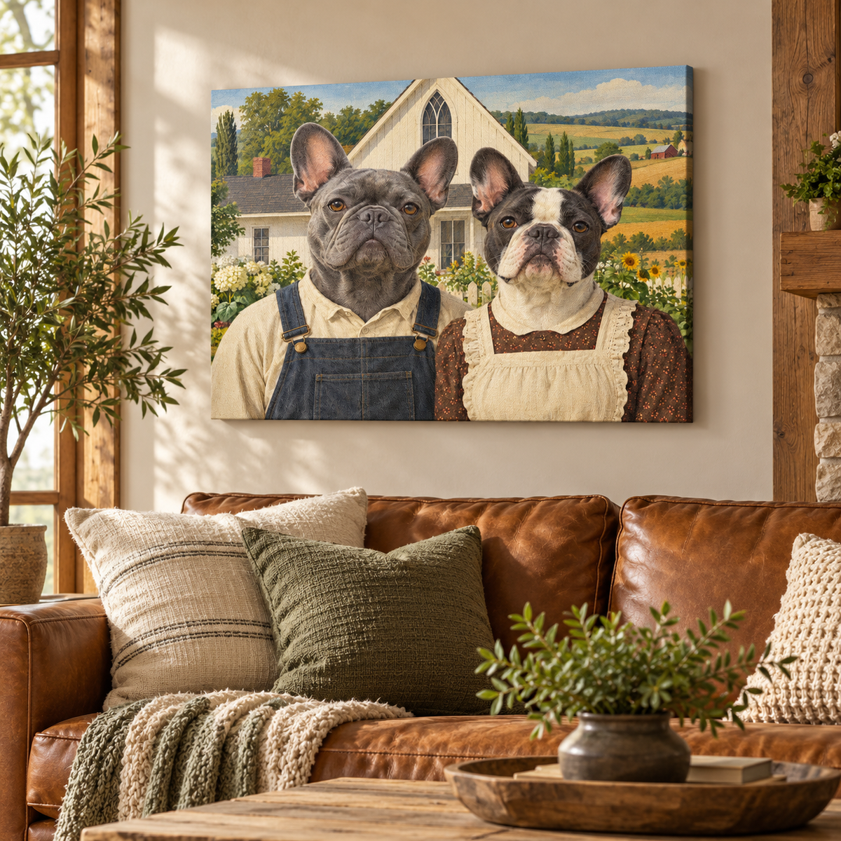 French Bulldog canvas hanging in a cozy room
