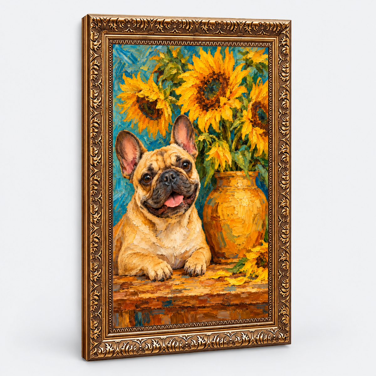 French Bulldog canvas on light gray studio background