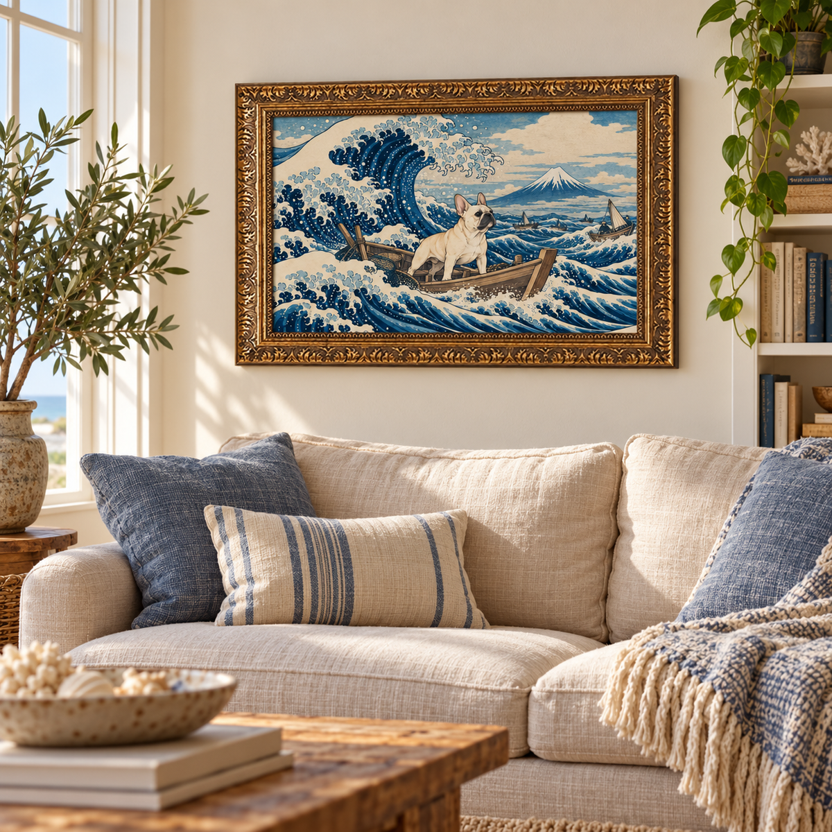 French Bulldog canvas hanging in a cozy room
