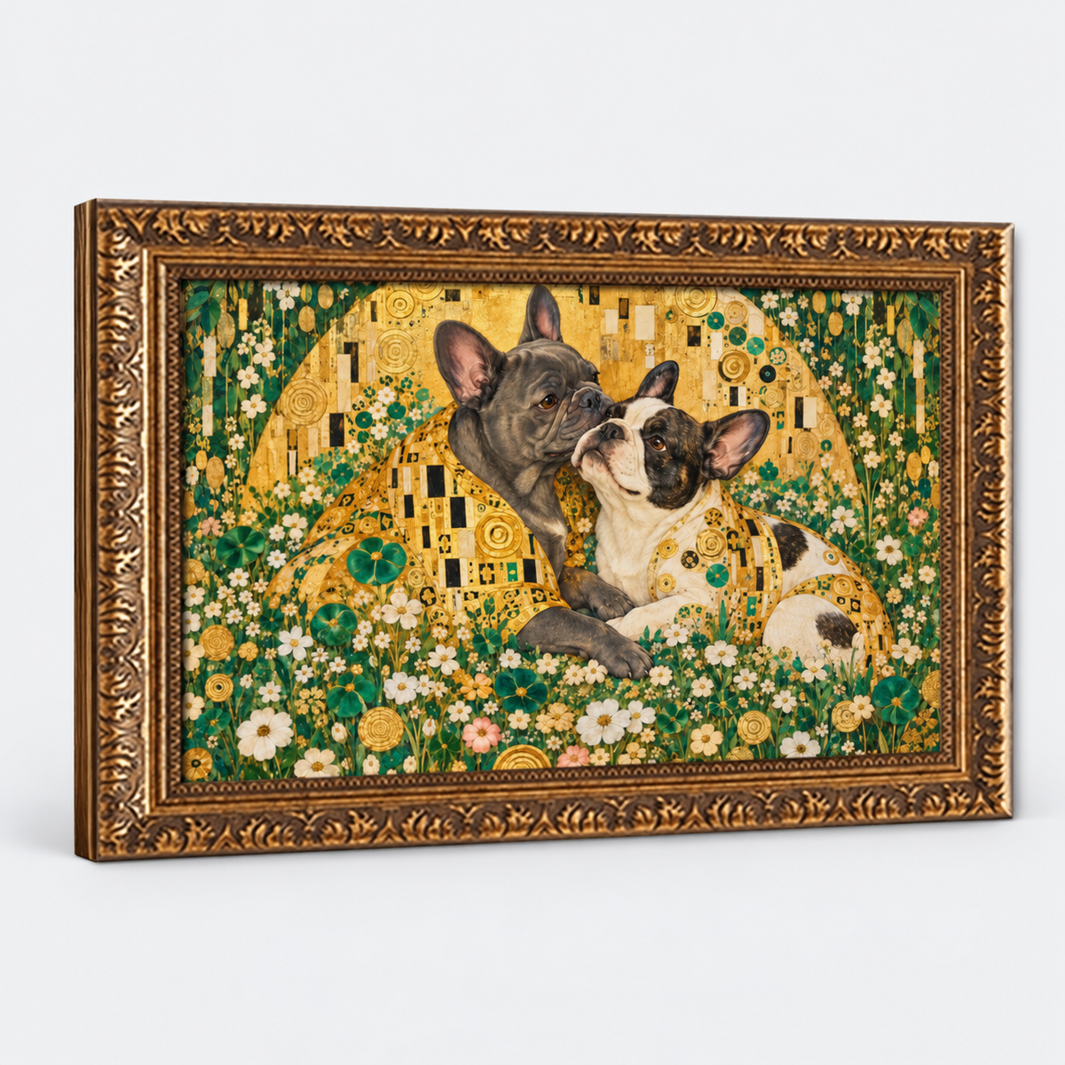 French Bulldog canvas on light gray studio background