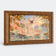 French Bulldog canvas on light gray studio background