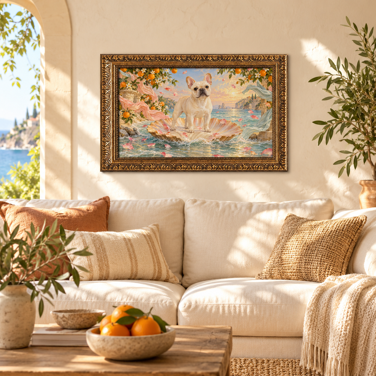 French Bulldog canvas hanging in a cozy room