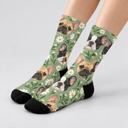 Frenchie Daisy Meadow Crew Socks — light gray studio view