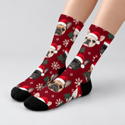 Frenchie Holiday Sweater Crew Socks — light gray studio view