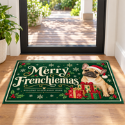 Merry Frenchiemas Doormat beside a door
