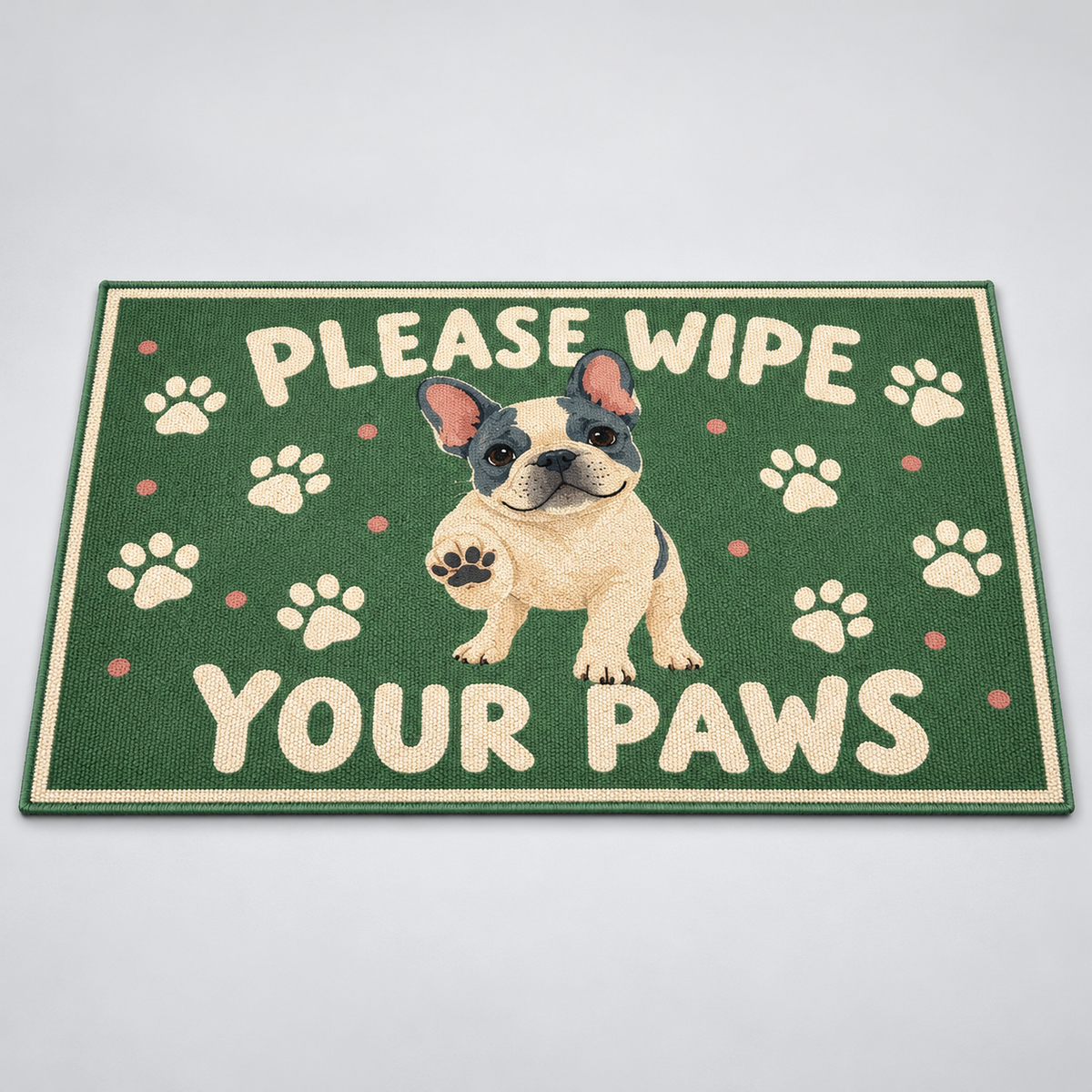 Please Wipe Your Paws Frenchie Doormat studio detail