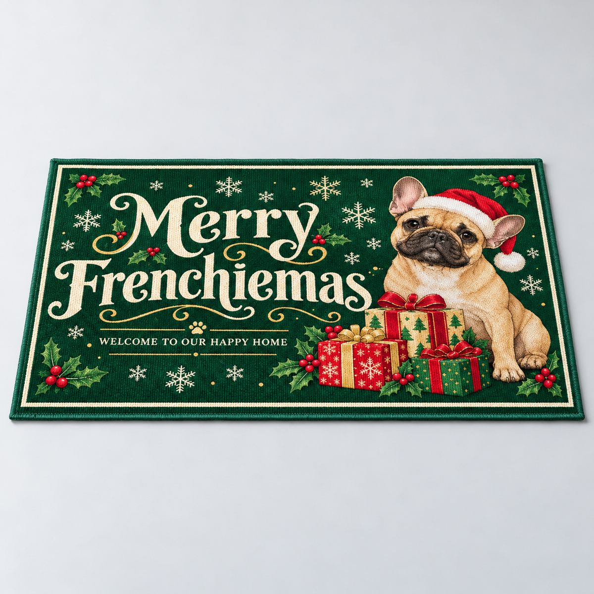 Merry Frenchiemas Doormat studio detail
