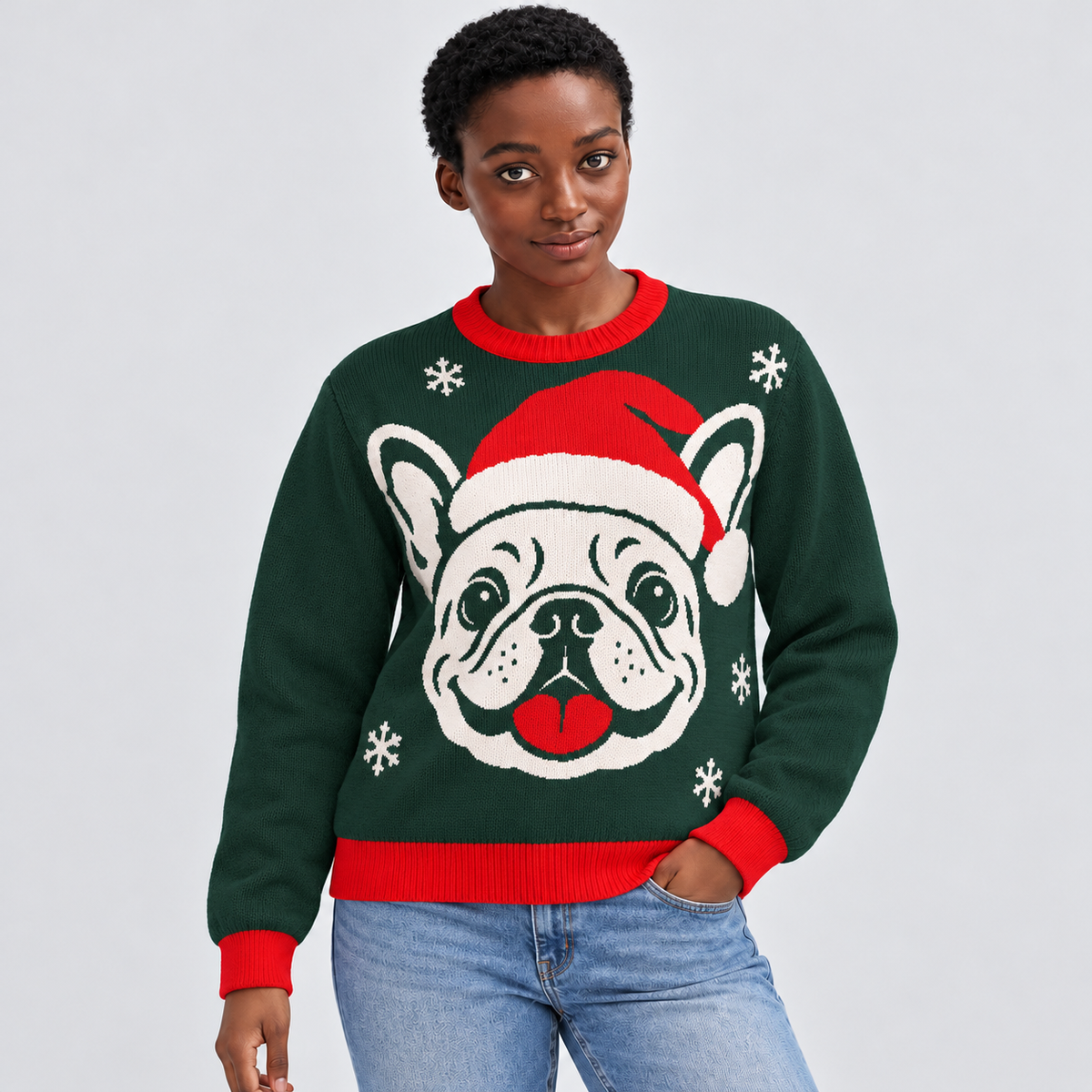 Frenchie knit sweater 02 redesigned model photograph