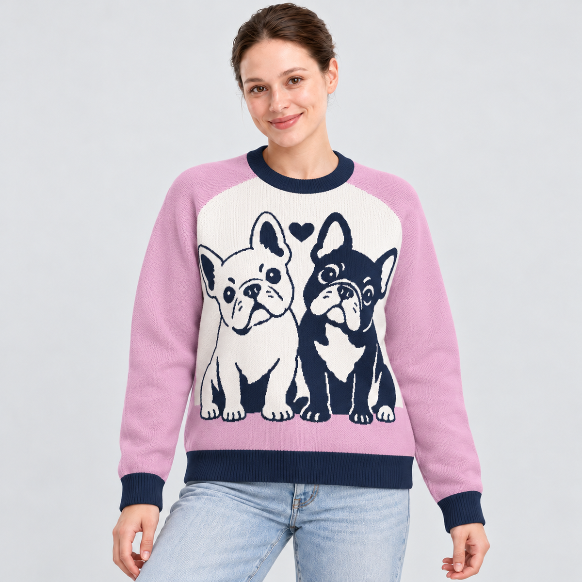 Frenchie knit sweater 03 redesigned model photograph