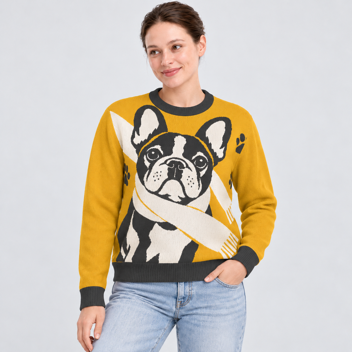Frenchie knit sweater 05 redesigned model photograph